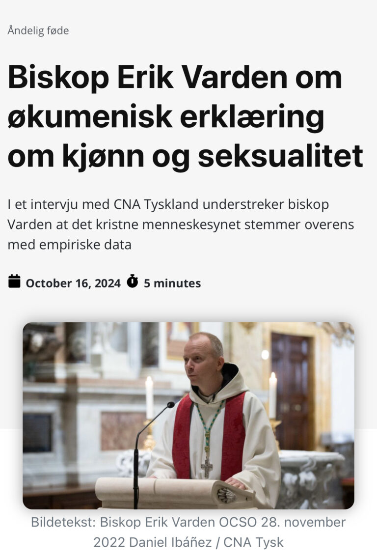 Read more about the article Biskop Erik Varden om økumenisk erklæring om kjønn og seksualitet